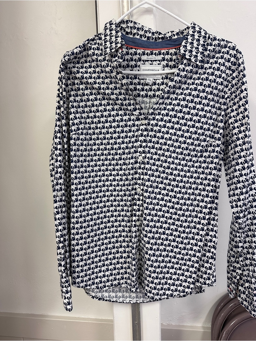 Charter Club Navy & White Patterned Button-Down Shirt